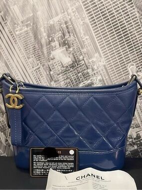 Chanel Quilted Leather Shoulder Bag in Navy Blue small